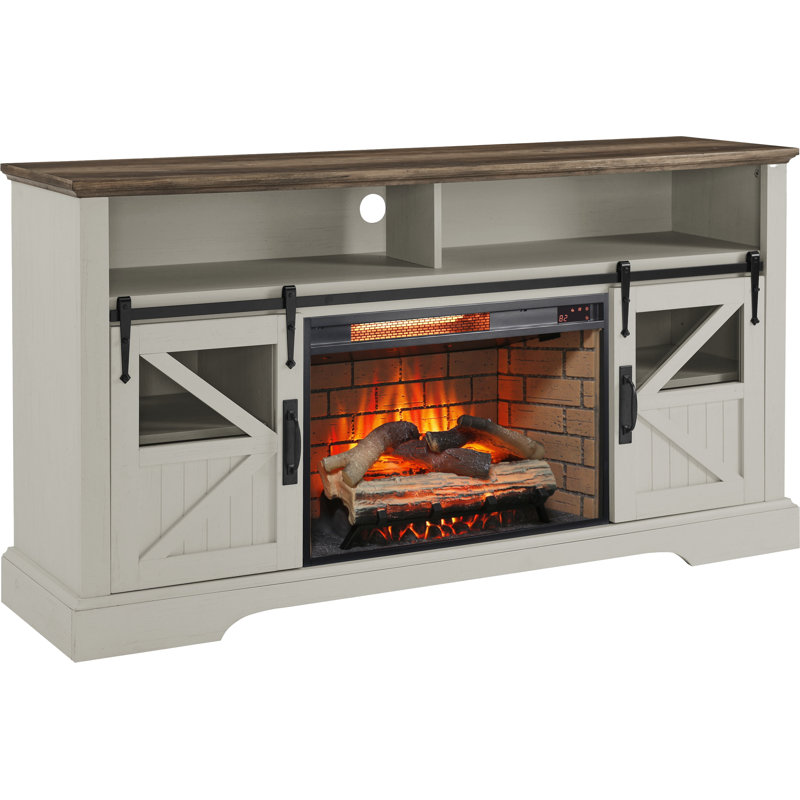 60 Inch Electric Fireplace  Entertainment Center With Door Sensor-Jasmine white color, White