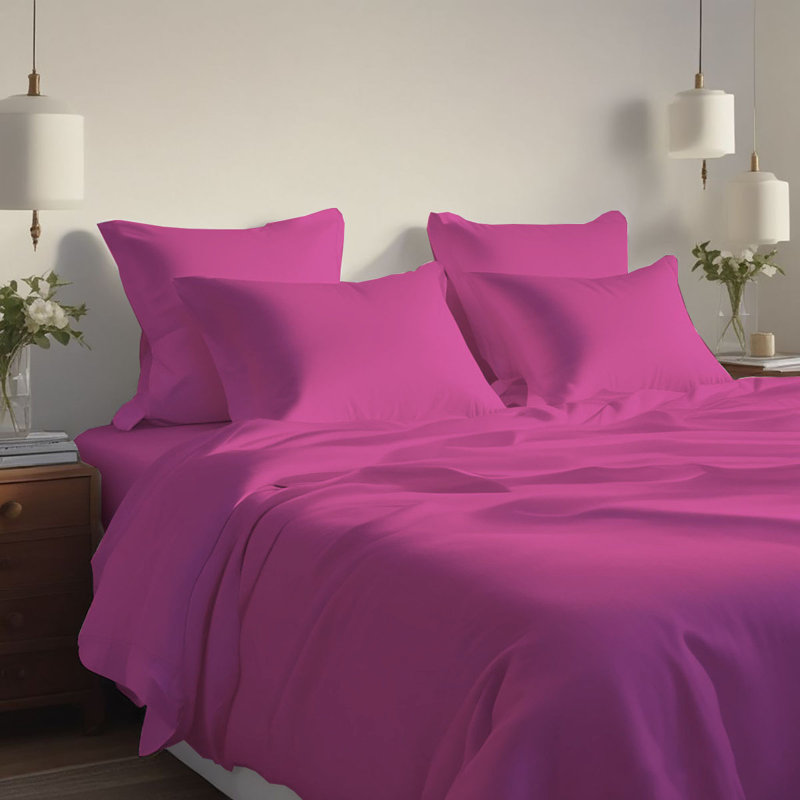 Ensemble de draps rafraîchissant et respirant Hotel Luxurious, Ensemble de draps pour taille de lit très grand c, Hot Pink
