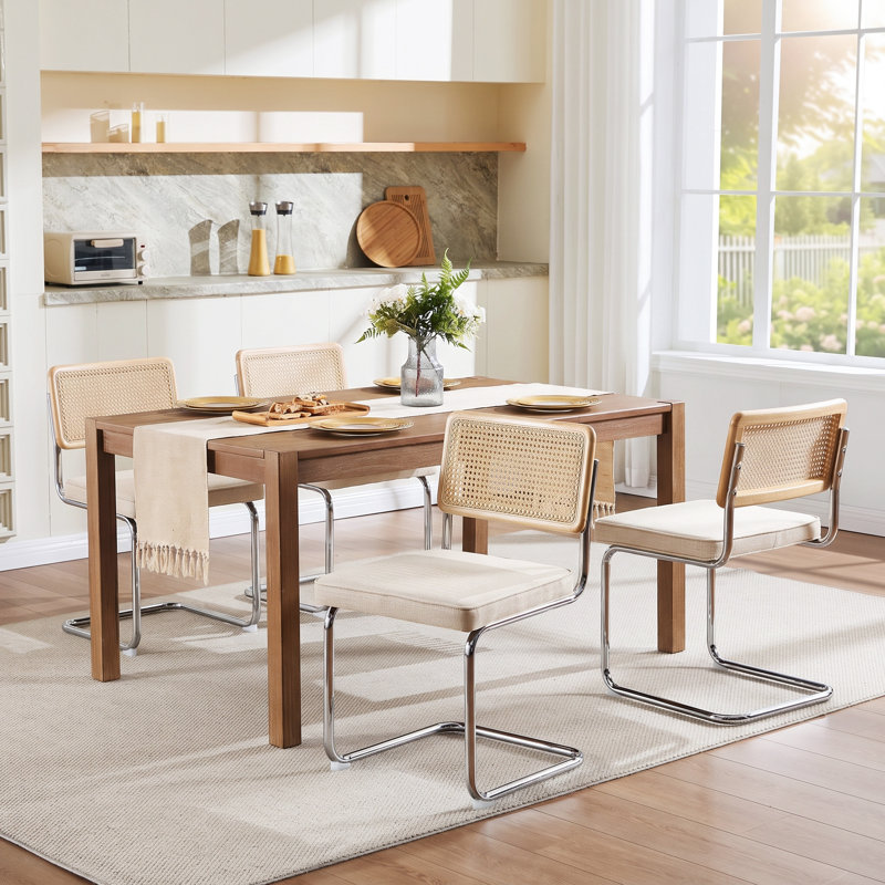 Crumley Upholstered Dining Chair, Chrome / Beige Linen