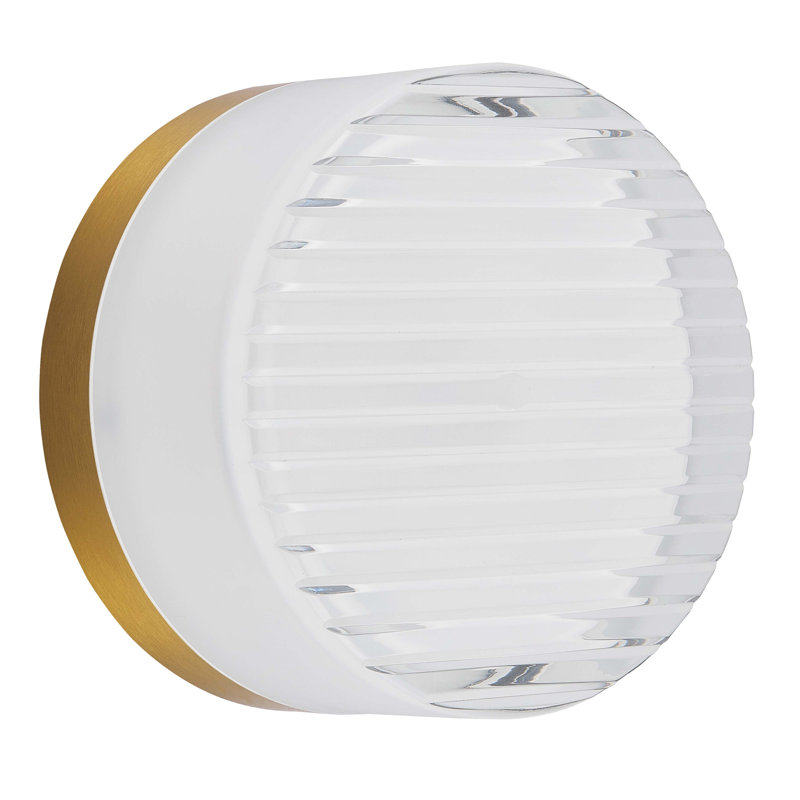 Kaery Wall Sconce - 15W - Fluted Clear & Frosted Acrylic Diffuser, 5.3" H x 5.3" W x 3" D, Aged Brass