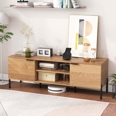 2-door Tv Stand With Charging Station Media Entertainment Center For Tvs Up To 65"