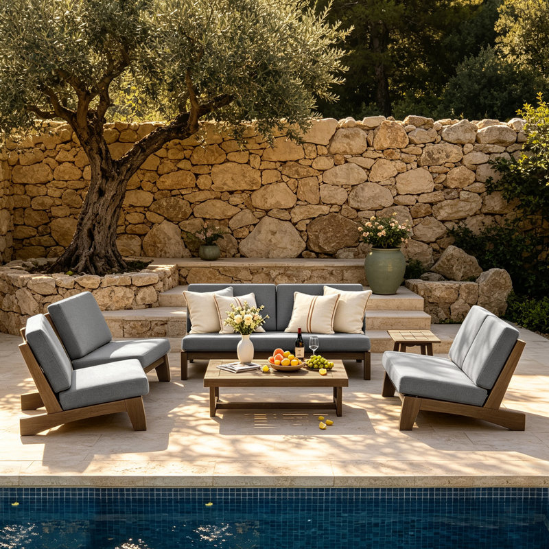 Ensemble de conversation Polett, 6 Pcs: 2 Tables, Loveseat, 2 Chairs, Sofa, Grey, Brun
