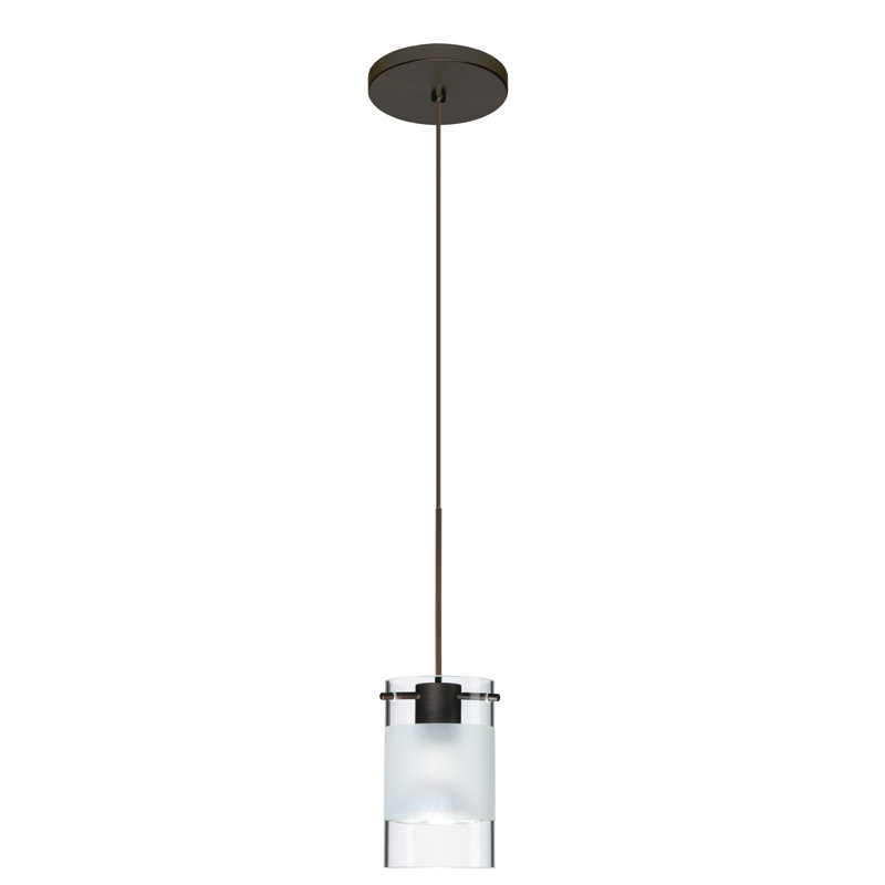 Luminaire suspendu à cylindre simple 1 lumières Marysville, Transparent / givré, Bronze, DEL