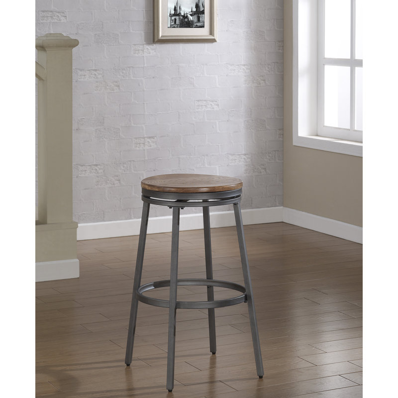 Deanna Backless Metal Swivel Stool, Bar Stool (30" Seat Height), Golden Oak