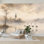 Papier peint adhésif peler et coller minimaliste sépia paysage grues arbre tour éloignée autocollant amovible papier contact mural pour salon chambre à coucher H 100 po x l 144 po