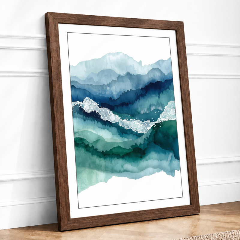 Mountains in Mist Scandinavian - Framed Print, A4 - 29.7 x 21.0 cm, Walnut