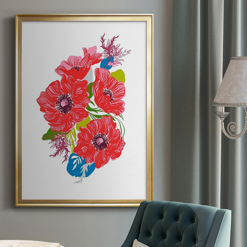 Brilliant Poppies I, reproduction encadrée de qualité supérieure - prête à être accrochée, Or, H 42,5 po x l 30,5 po x P 1 po