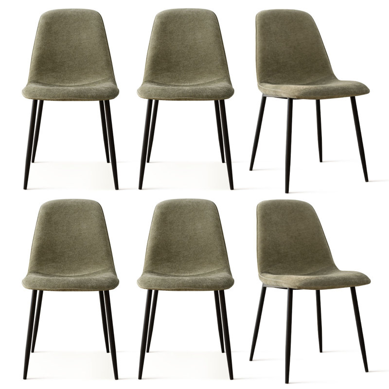 Set of 6 Chenille Upholstered 18" Seat Height Dining Side Chair, Green