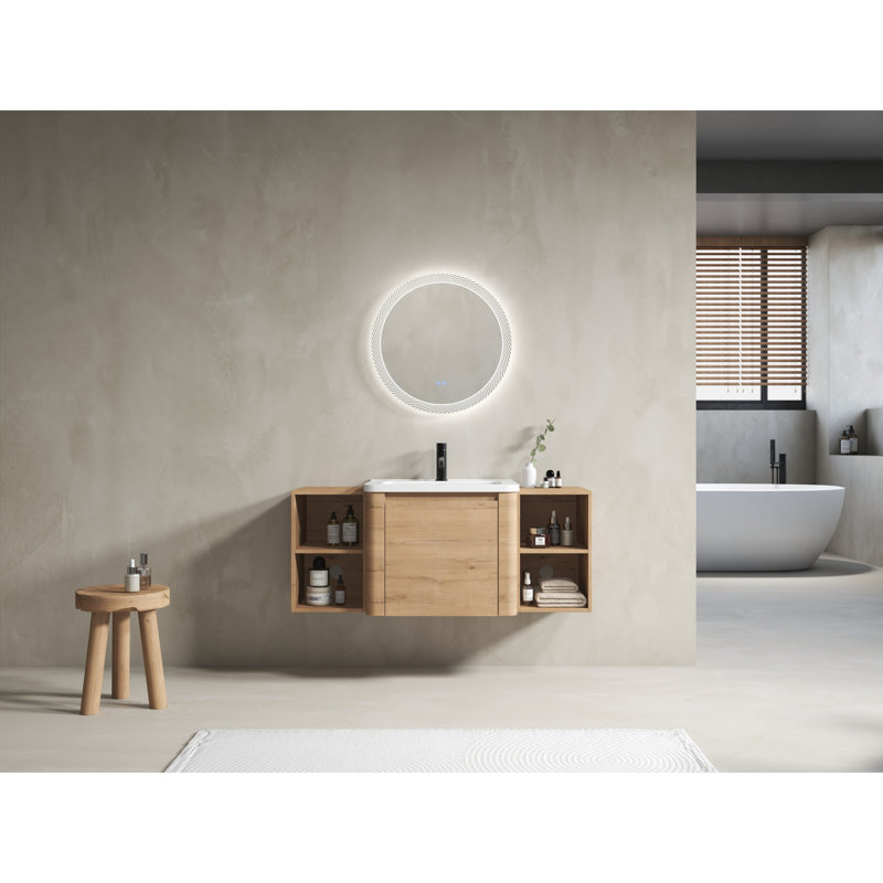»Meuble-lavabo mural avec lavabo en céramique, porte à fermeture en douceur, fabrication en contreplaqué, conception flottante moderne