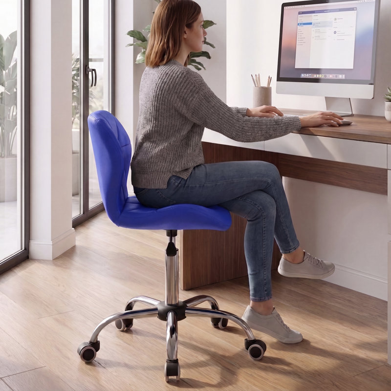 Muskoka Swivel Desk Chair Faux Leather With Adjustable Height, UKFR Certified, Blue