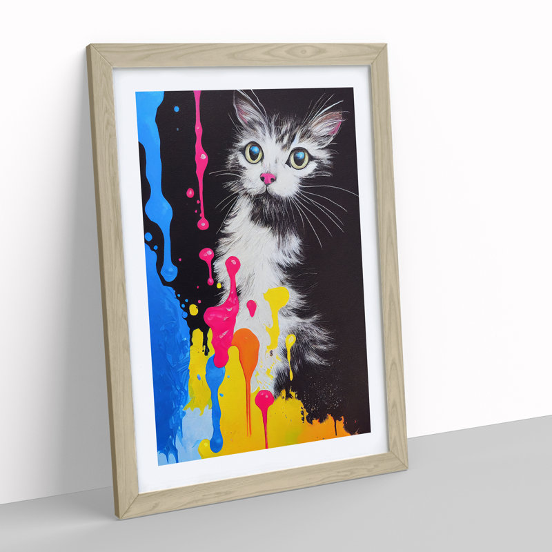 Cat In No.3 - Single Picture Frame Painting, 34cm H x 25cm W x 2cm D, Oak