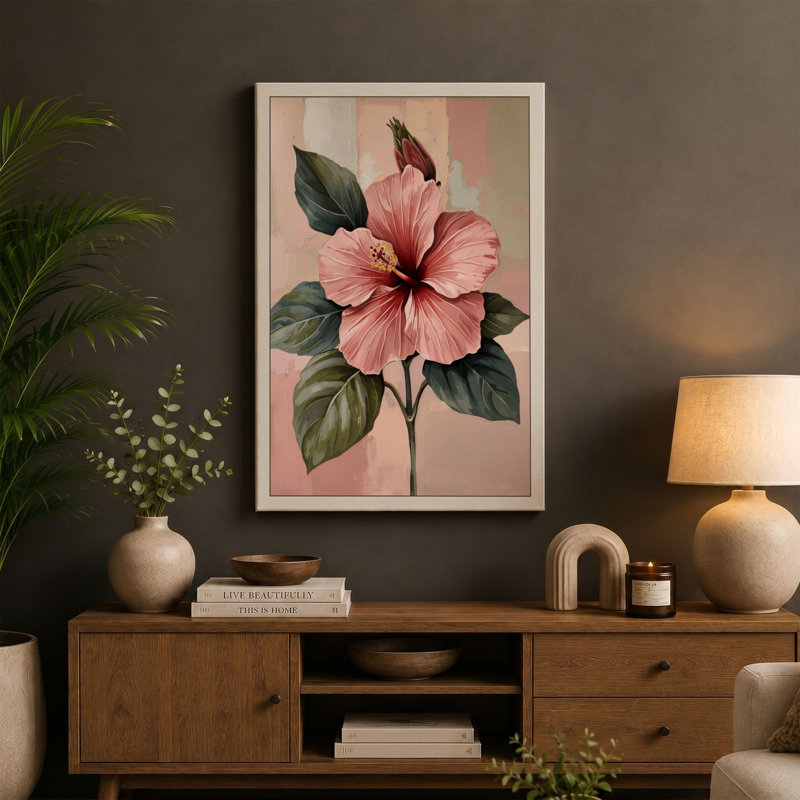 Pink Hibiscus Botanical - Wrapped Canvas, Black Border, 30x20 - 76.2 x 50.8 cm