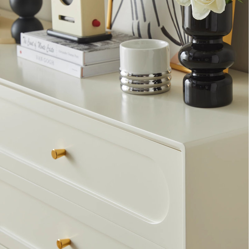 Commode simple en bois massif, Crème / blanc