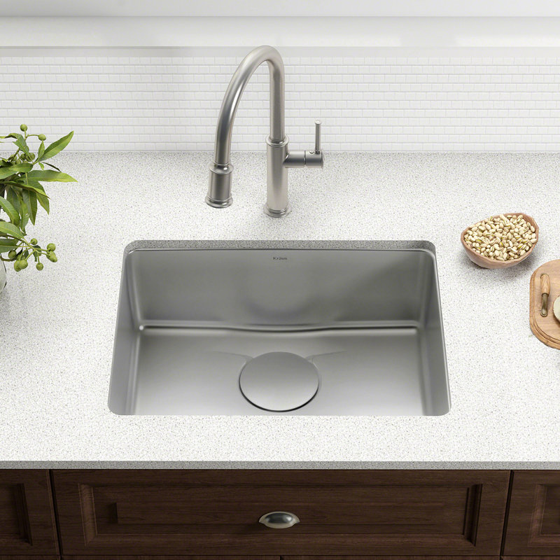 Dex™️ Series KRAUS 25-inch L Undermount Single Bowl TRU16 Gauge Stainless Steel Kitchen Sink with DrainAssure WaterWay