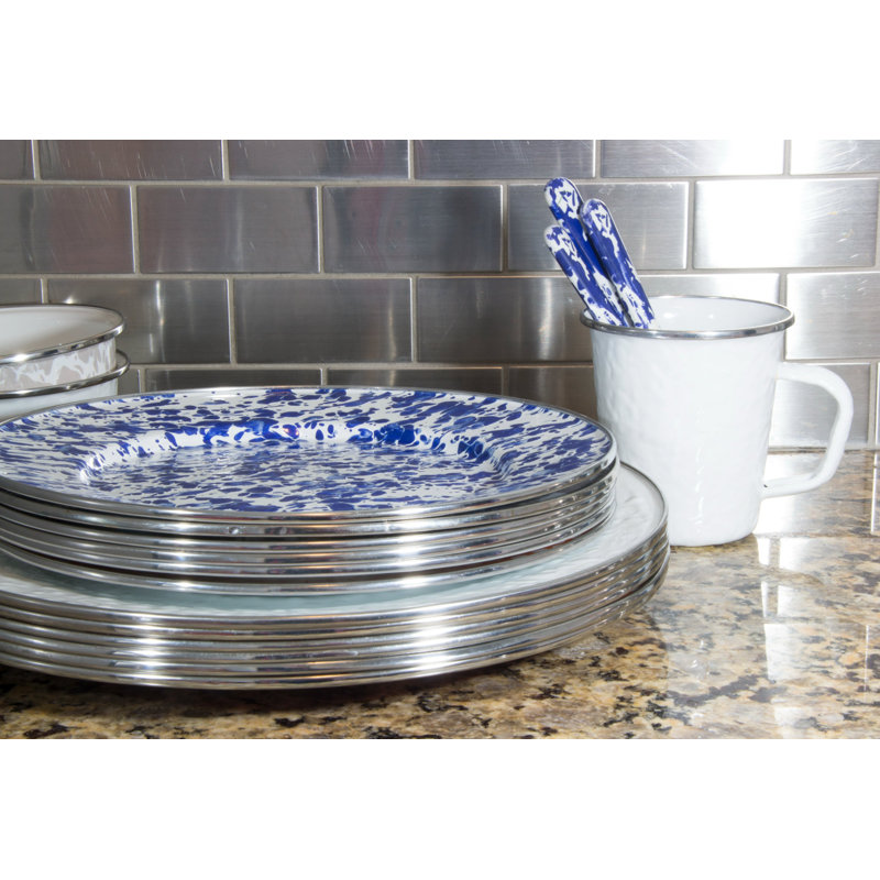 Set of 4 Solid Red Dinner Plates, Cobalt Swirl