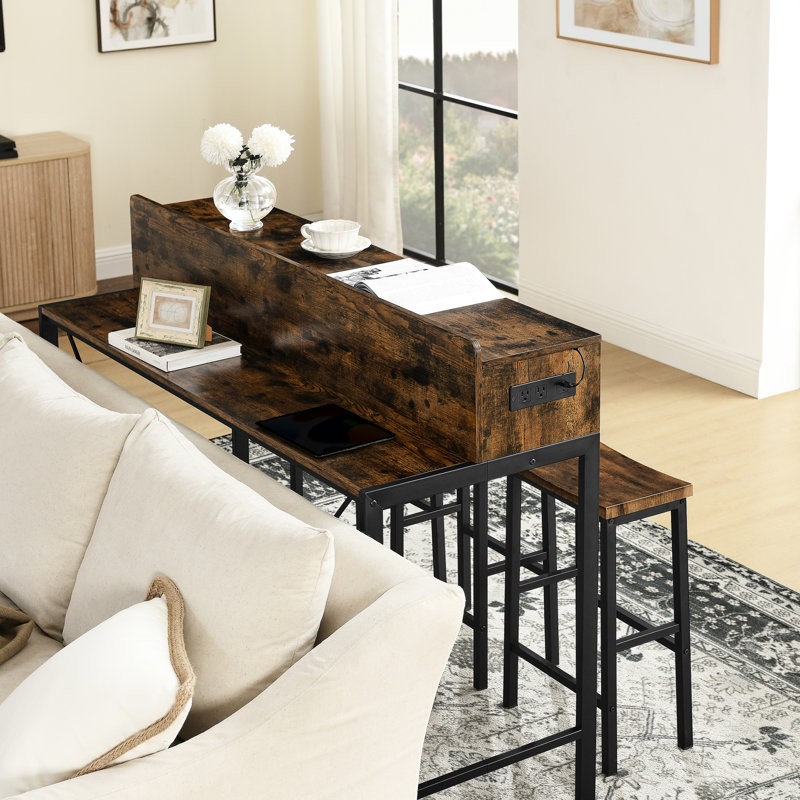 Table de salle à manger 59 po avec accoudoirs de type C et de charge, DEL, 3 tabourets de selle, 4 pièces pour le coin cuisine de catégorie E1, support en forme de «V», prise électrique 59 po, 4 chaises, style double couche