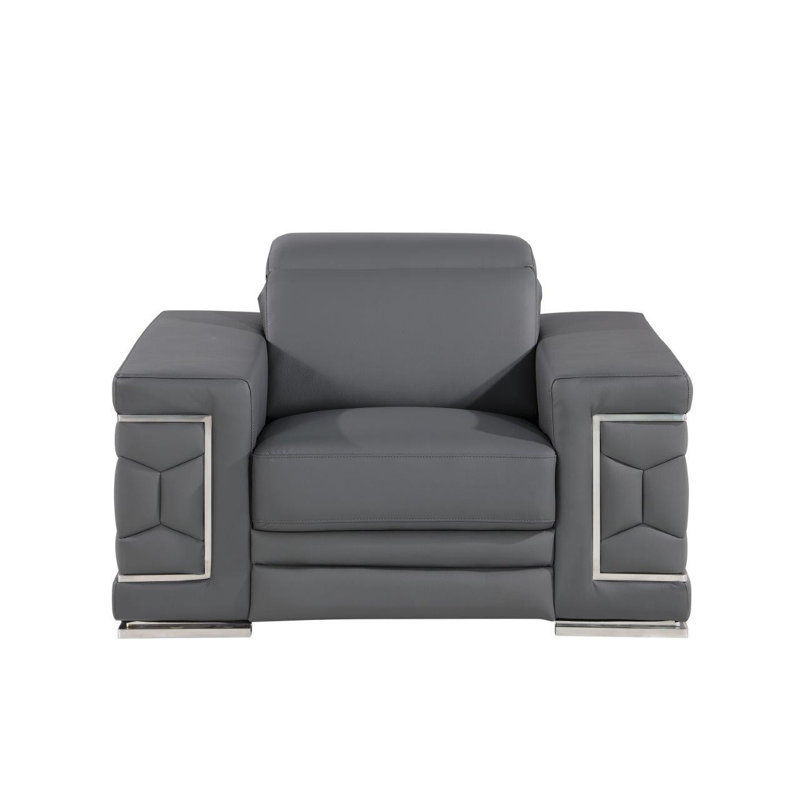  Fauteuil club en cuir véritable gris granite et argent, Gray