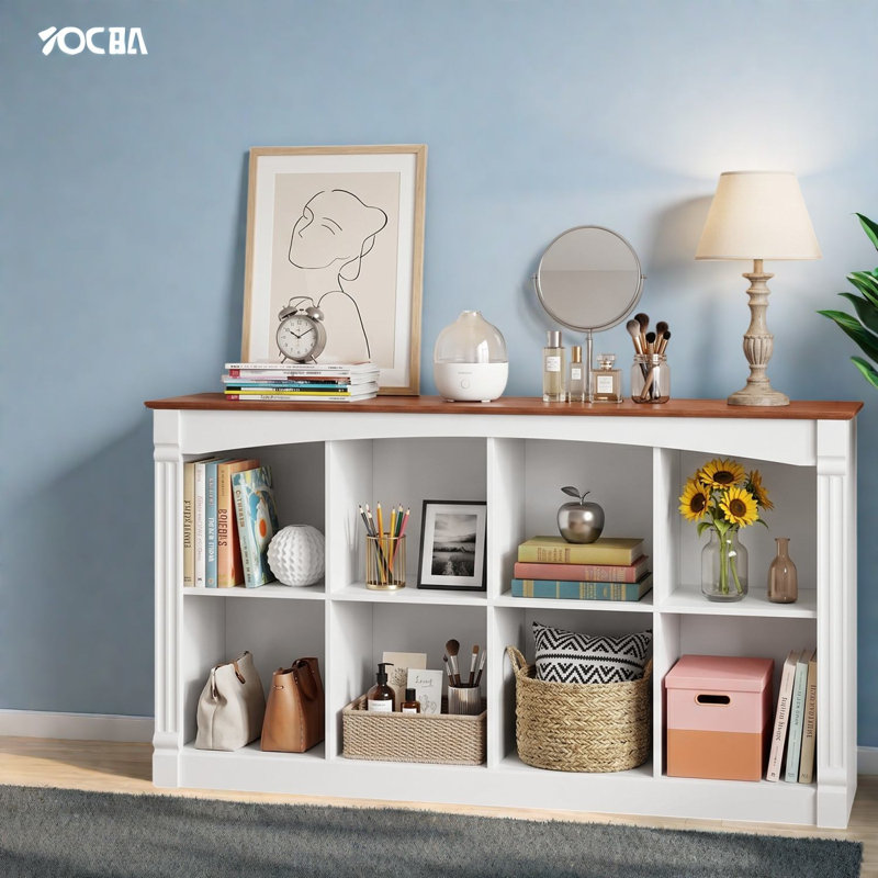 Bibliothèque cubique avec rangement, tablette moderne de style ferme en MDF noyer blanc pour la maison