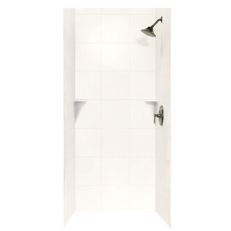 Paroi de douche à trois panneaux 96 "x 36" x 36 "Solid Surface, Gypsophile