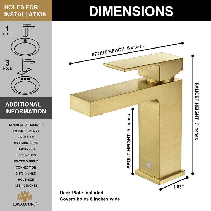 Mond Single-Hole Single-handle Bathroom Faucet with Drain Assembly, Brushed Gold