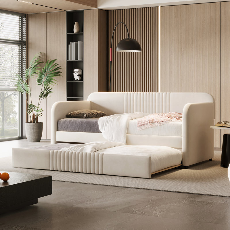 Emeryville Upholstered Daybed with Trundle, Beige