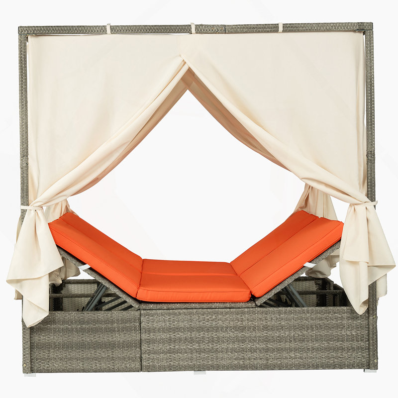 Adjustable Sun Bed With Curtain,High Comfort,With 3 Colors, Red