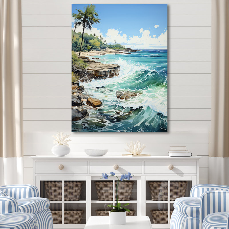 «Azure Seascape Palms Horizon III», reproduction sur toile, Toile tendue, H 32 po x l 24 po x P 1 po