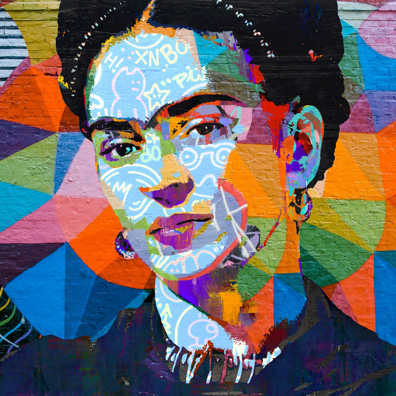 «Frida» par Stephen Chambers, peinture sur toile tendue, H 15 po x l 15 po x P 1,5 po