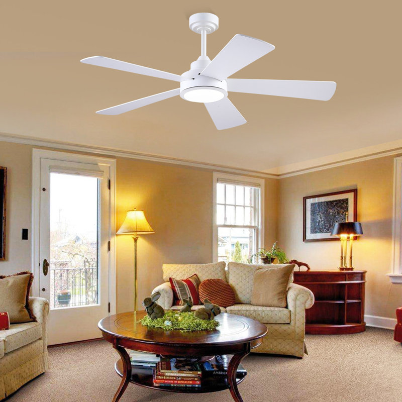 52" Modern 5-blade Downrod Ceiling Fans With Lights And Remote, White