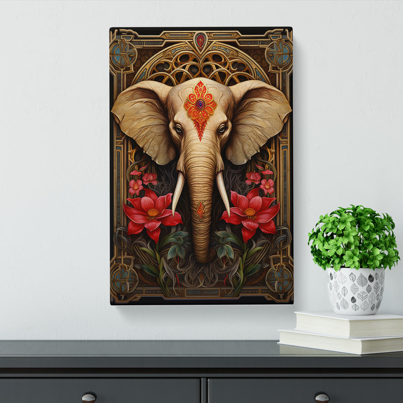Elephant Art Nouveau Art - Wrapped Canvas, 50cm H x 35cm W x 3cm D