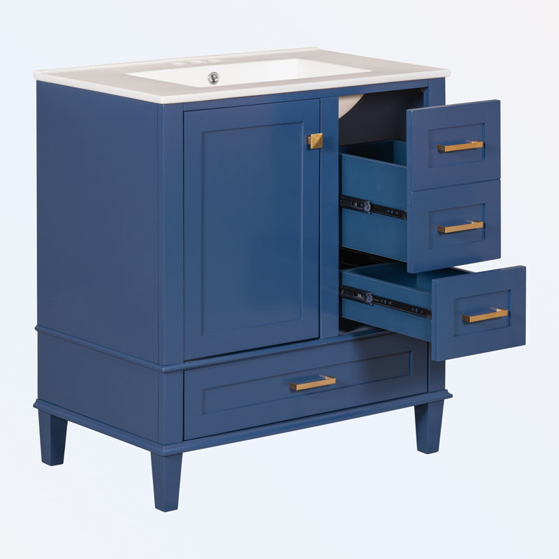 Omani 30'' Single Bathroom Vanity with Top, Blue