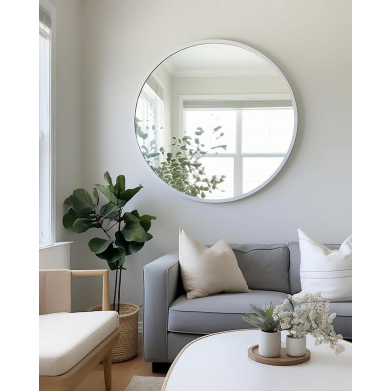 Miroir rond mural en métal pour salle de bain