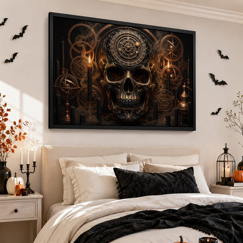 «Steampunk crâne avec horloge céleste», H 20 po x l 30 po