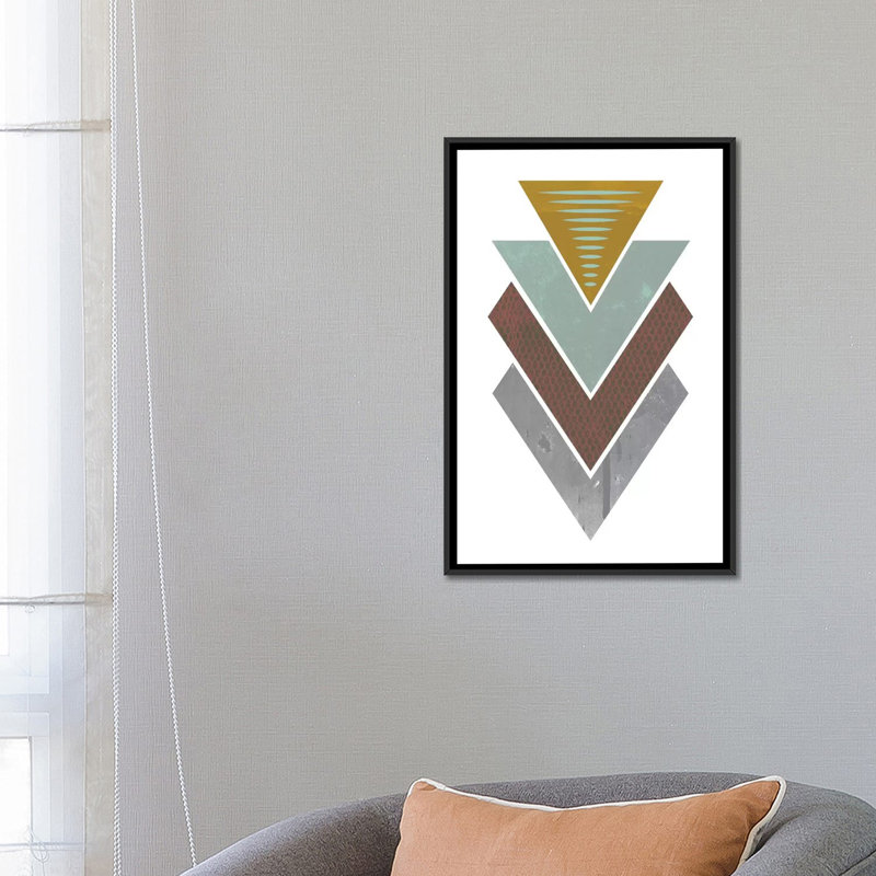 « triangles grunge », impression sur toile tendue, H 26 po x l 18 po x P 1,5 po, Toile avec cadre noir, Pas de tapis