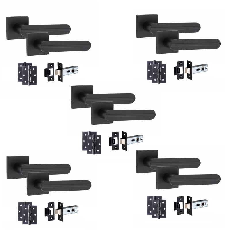 5 Pairs Modern Lima Design Premium Door Handles on Square Rose, Latch