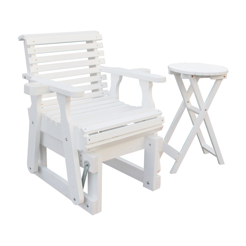 Consetta Outdoor Seating Group With Side Table, Solid Wood Glider Chair, White
