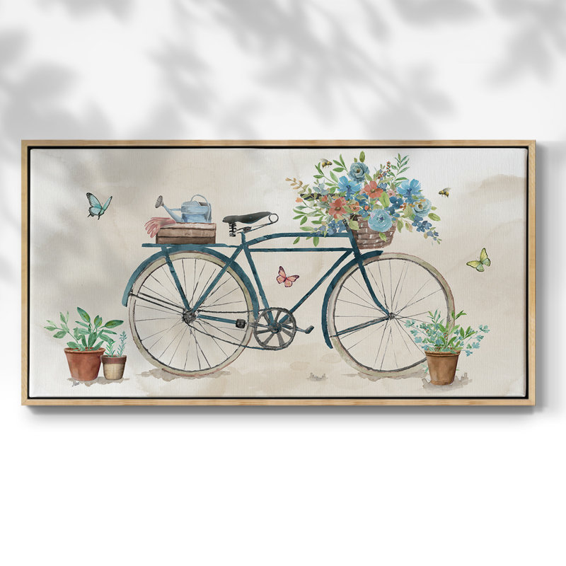 Garden's Bike - Toile tendue avec châssis tendue, prête à être accrochée, Naturel, H 21 po x l 41 po