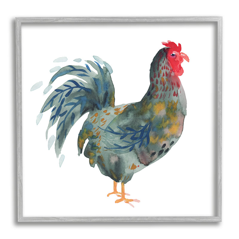 Impression de coq floral encadré sur bois par Claudia Bianchi, Estampe numérique Farmhouse, H 12 po x l 12 po x P 1,5 po