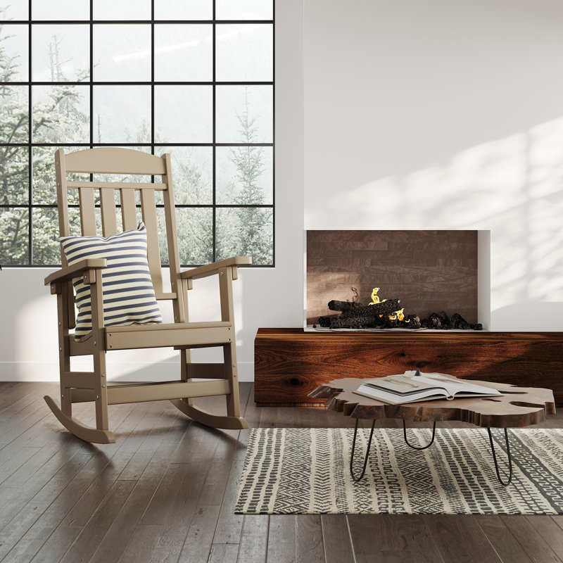 Brown HDPE Outdoor Rocking Chair Set with Arms