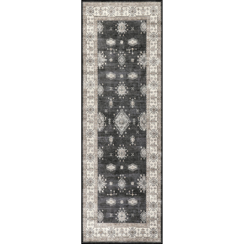 Mollie SpinClean Machine Washable Traditional Border Area Rug, Runner 2'6" x 12'
