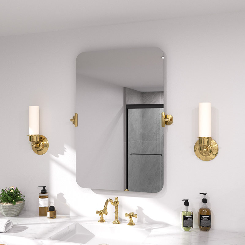 Twirl 20 in. W x 30 in. H Rectangular Frameless Tilt Wall Bathroom Vanity Mirror in Brushed Gold, 30" x 20", Brushed Gold