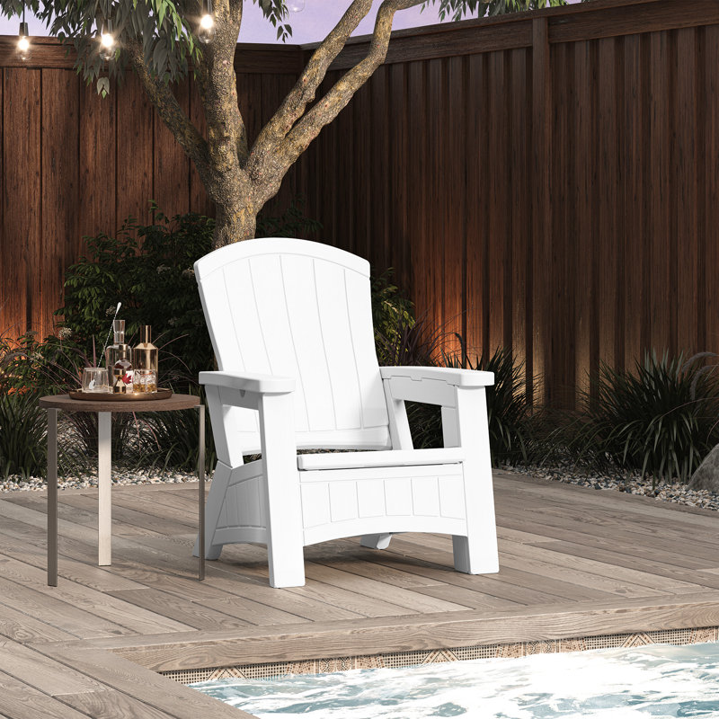 Suncast Resin Adirondack Chair with Storage, White