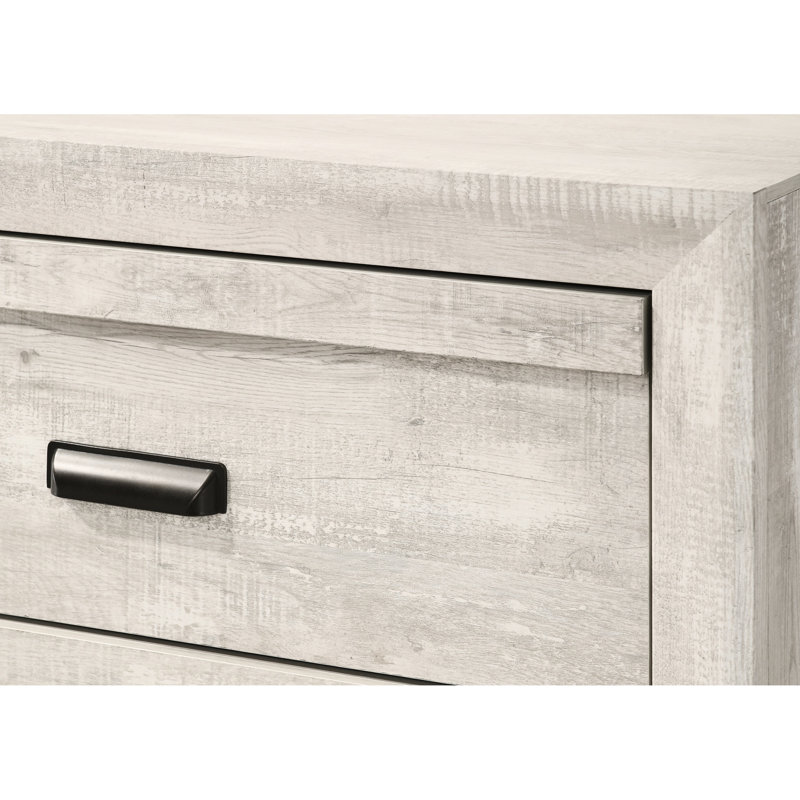 Lit double rustique gris avec motif et construction géométriques - Style de chambre à coucher en bois