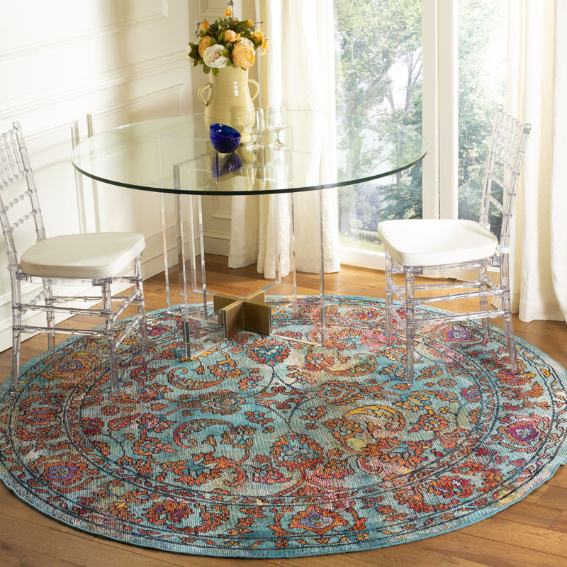 Crystal Performance Floral Rug, Round 7'
