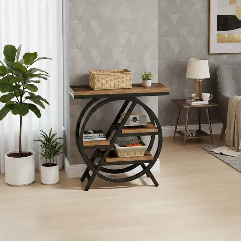 Industrial Bedside Table With 4-Tier Storage, Compact End & Side Table For Living Room Or Bedroom, Rustic Wood-Look Top With Matte Black Metal Frame