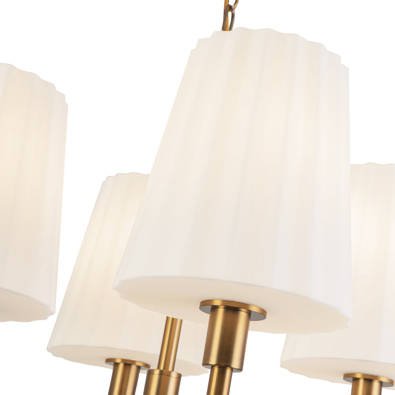 Lustre classique à 4 lumières avec abat-jour Tindra, Doré vieilli
