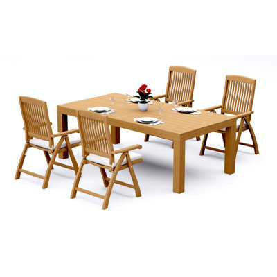 8 Seats 9 Pcs Grade-A Teak Wood Dining Set: 86" Canberra Rectangle Table And 8 Marley Folding Reclining Arm Chairs #11MR1908