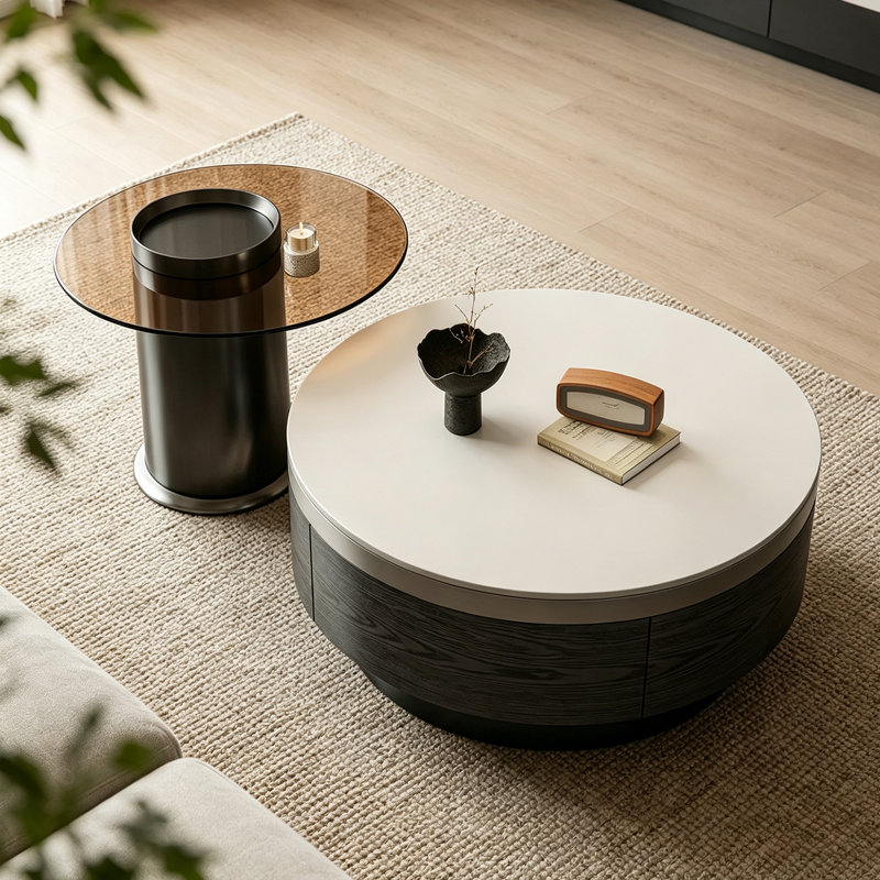 Table basse French Minimalist Luxury, White; Tan, Solid