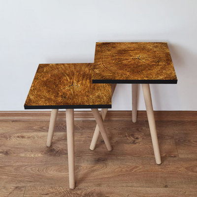 Modern Nesting Table Set (2 Pieces), Solid Brown, 13.8 x 18.5 x 13.8 inches | 100% MDF with Beech Wood Legs, Thickness: 0.7 inches | Stylish & Functional for Living Room, Rustic Charm & Contemporary Design