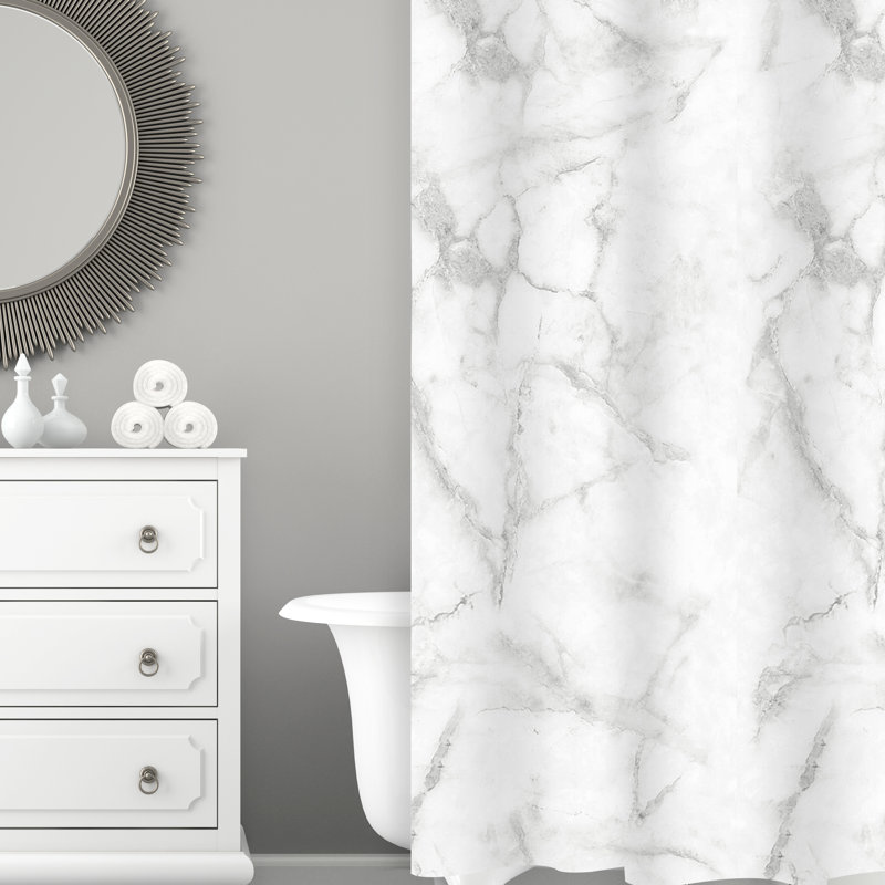 White Marble Design PEVA Vinyl Shower Curtain, 70" x 72"